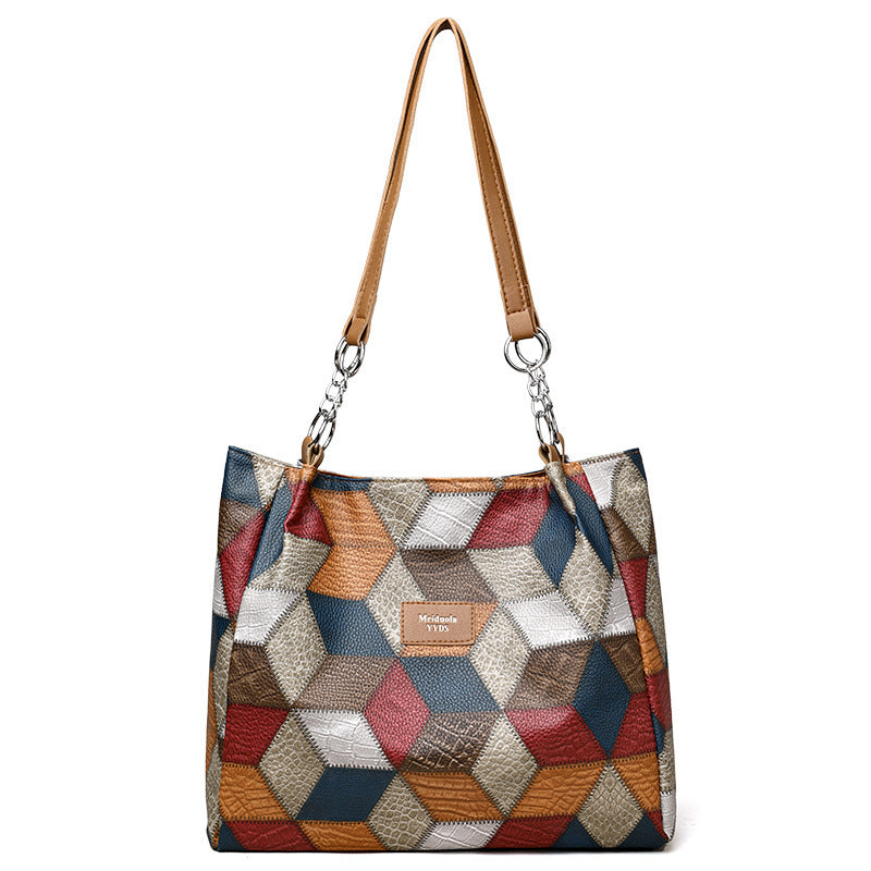 Retro Geometric Pattern Color-matching Shoulder Bag Fashion Women DealSniper.net