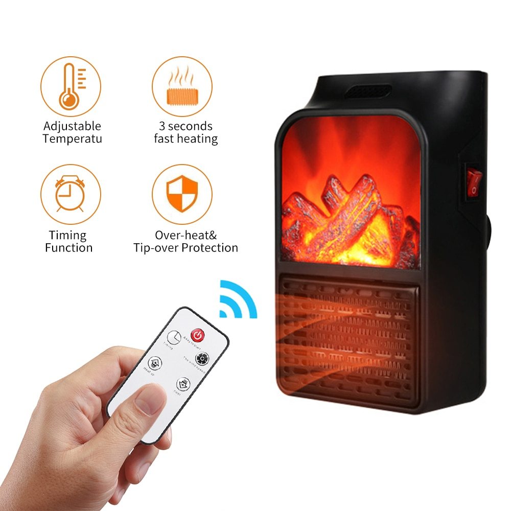 Mini Electric Fireplace Heater Electric Heater with Log Flame House DealSniper.net