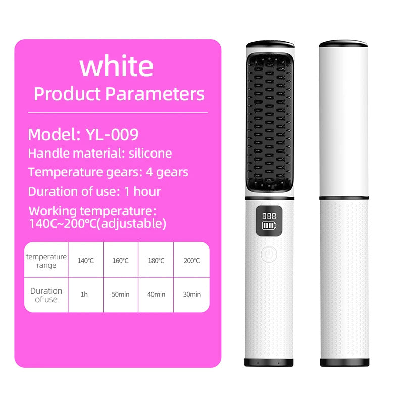 LCD USB Charging Straight Comb Negative Ion Lazy Hair Straightener Beauty DealSniper.net White