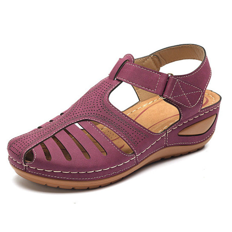 Women's Plus Size Retro Sandals Round Toe Wedge Sandals Deals DealSniper.net