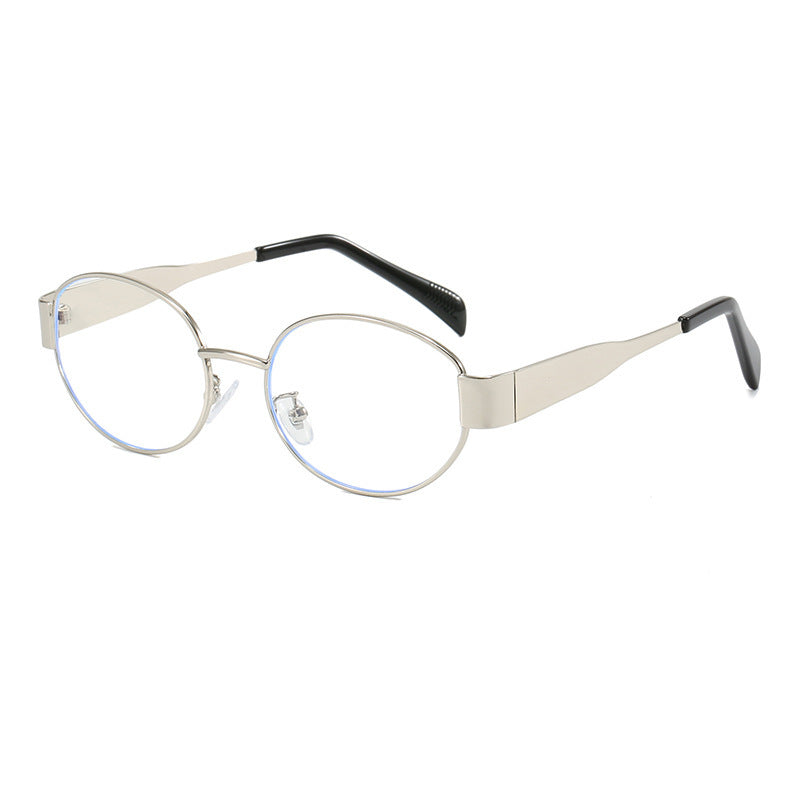 Women's Metal Retro Oval Sunglasses Women DealSniper.net Silver Frame White Flat