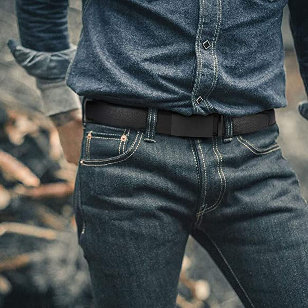 Microfiber Leather Mens Ratchet Belt Belts For Men Adjustable Automatic Buckle Black Men DealSniper.net