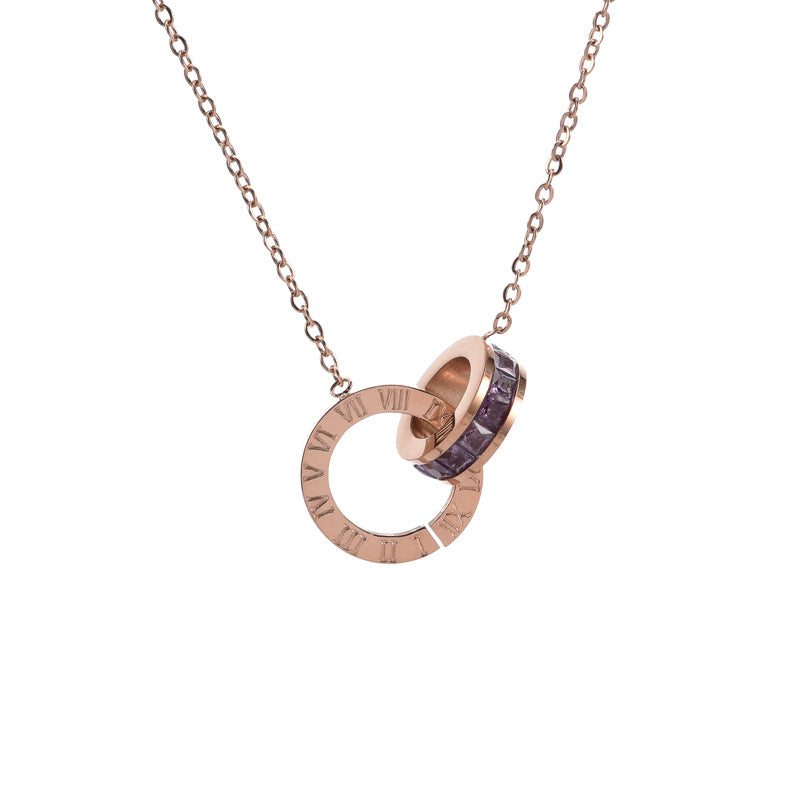 Roman Numeral Ring Diamond Titanium Steel Necklace Women's Jewelry DealSniper.net
