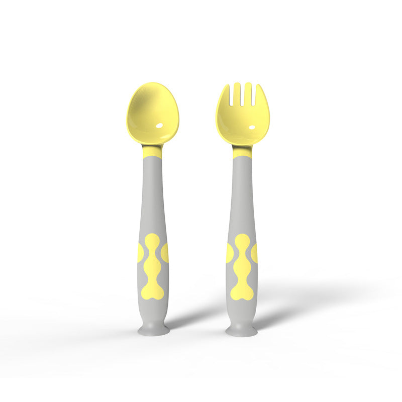 Training Twisting Spoon Fork Set Baby Learn to Eat Spoon Kitchen DealSniper.net Yellow