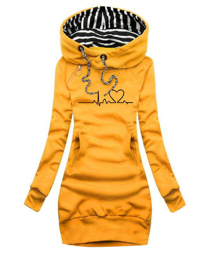 Heart Print Long Clothes Women Hoodie Sweatshirt Pullover Tops Women DealSniper.net Yellow 2XL