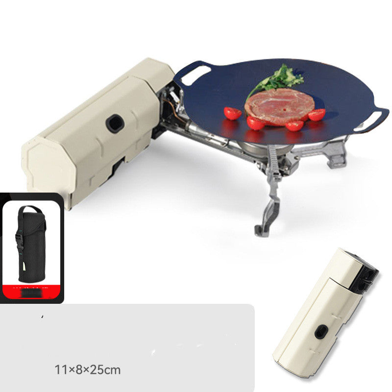 Camping Gas Stove Portable Folding Cassette Stove Outdoor Hiking BBQ Travel Cooking Grill Cooker Gas Burner Food Heating Tool Kitchen Gadgets Kitchen DealSniper.net White With Baking Tray