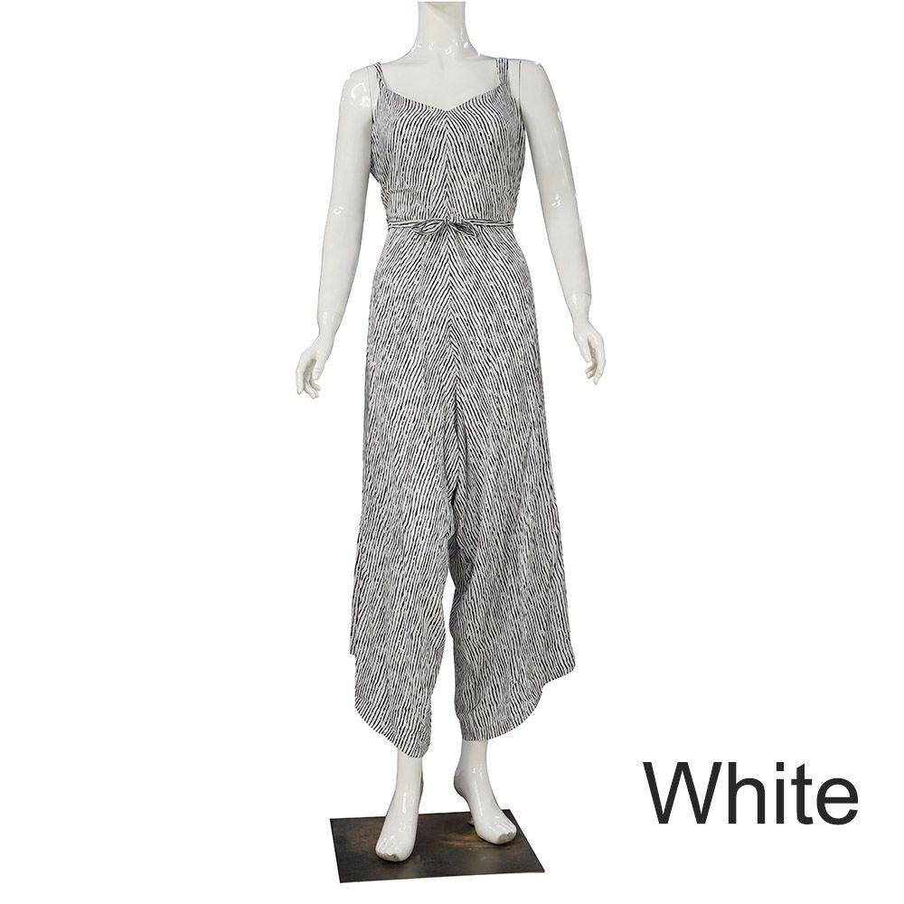 Light Ripe Women's Striped Suspenders Loose One-piece Cropped Pants Women DealSniper.net 3XL White