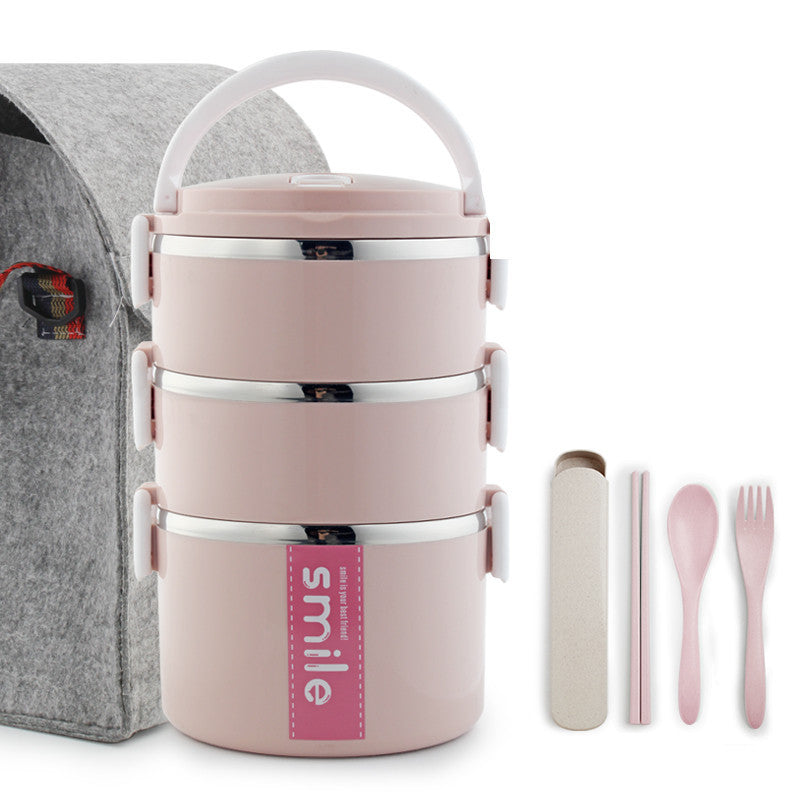 Stainless Steel Lunch Box Kitchen DealSniper.net Pink 3 layers + bag