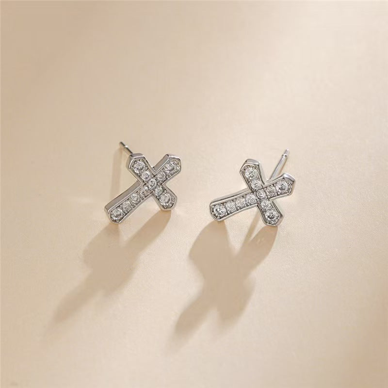 Trendy Zircon Cross Stud Earrings Sparkling Jewelry Gym From House