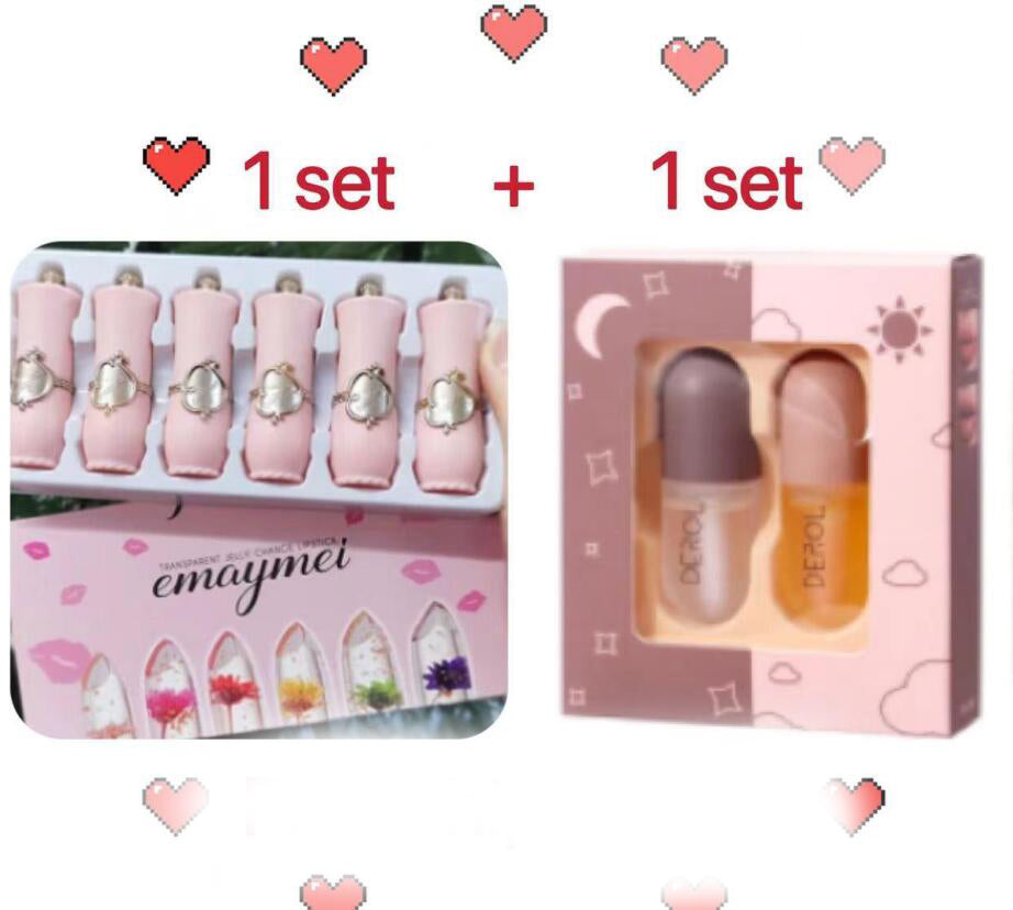 Jelly Flower Lipstick Color Changing Lip Gloss Moistening Beauty dealsniper-net SET