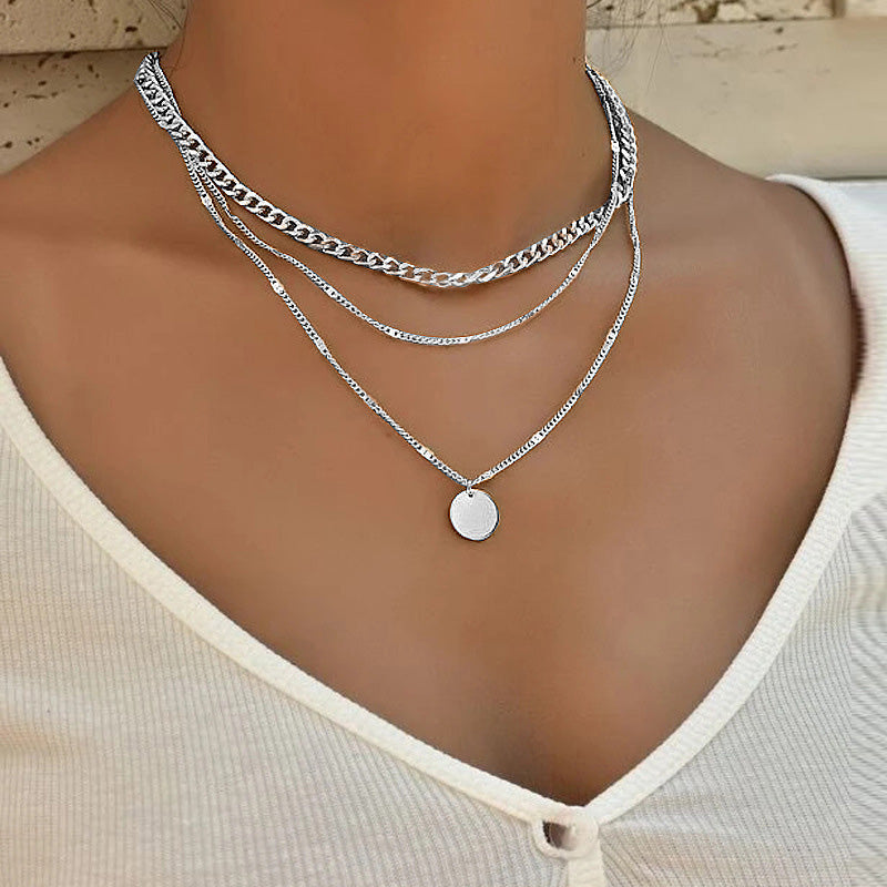 Women's Multilayer Necklace Ins Fashion Disc Necklace Jewelry Gym From House Silver 1PCS