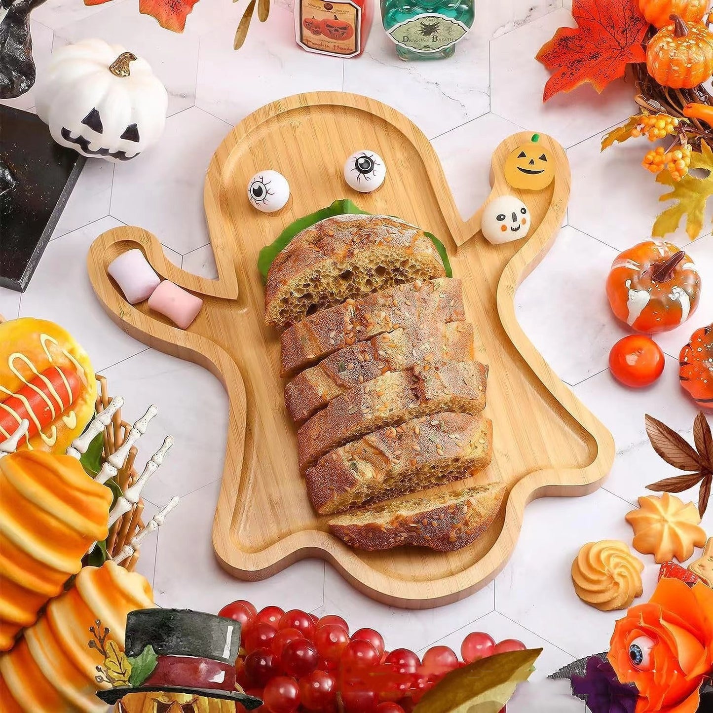 Halloween Ghost Wood Pan Plates Fruit Dishes Decorative Tray Holidays DealSniper.net