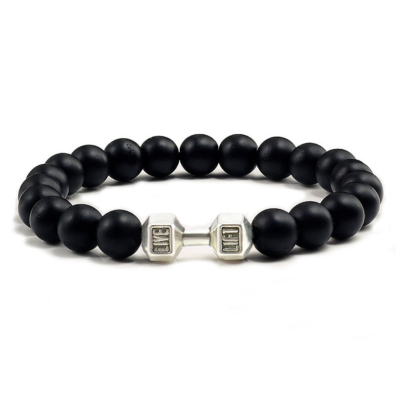 Men's Jewelry Alloy Metal Barbell & Lava Rock Stone Beads Jewelry DealSniper.net Silverware