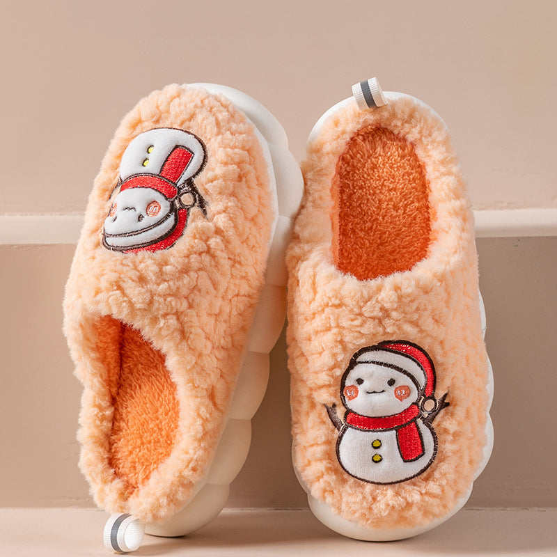 Cute Snowman Slippers Winter Indoor Household Warm Plush Women DealSniper.net Orange 36or37