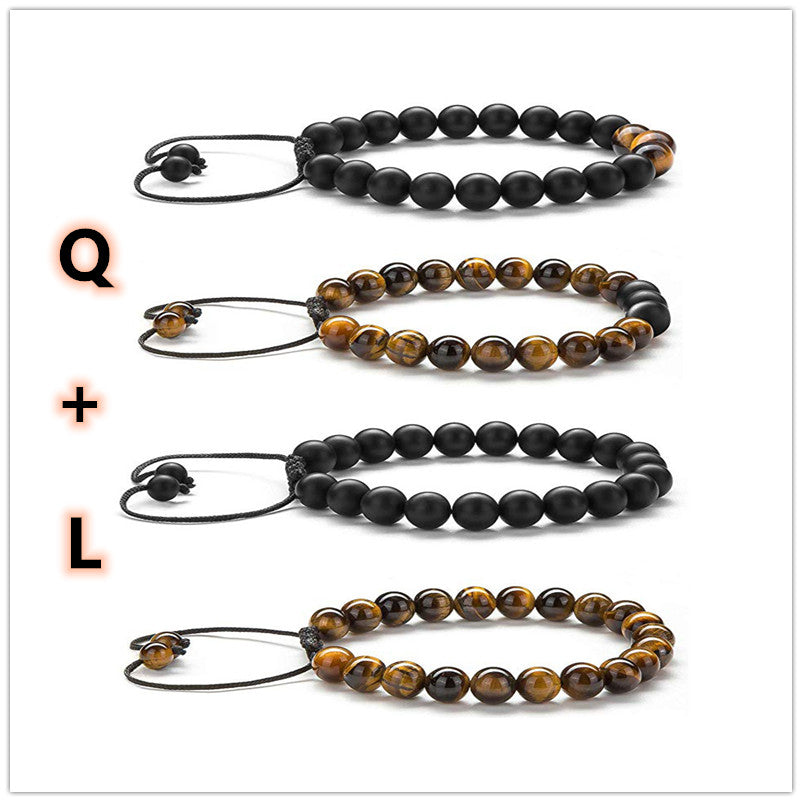 Tiger Eye Couple Bracelets Matte Black Agate Beads Bracelet Jewelry DealSniper.net W