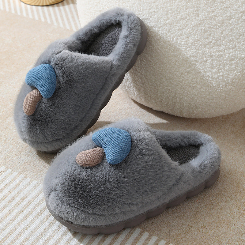 Cute Mushroom Cotton Slippers For Women Thick-soled Autumn And Winter Plush Slipper Indoor Non-slip Eva Household Furry Shoes Women DealSniper.net Grey 36or37