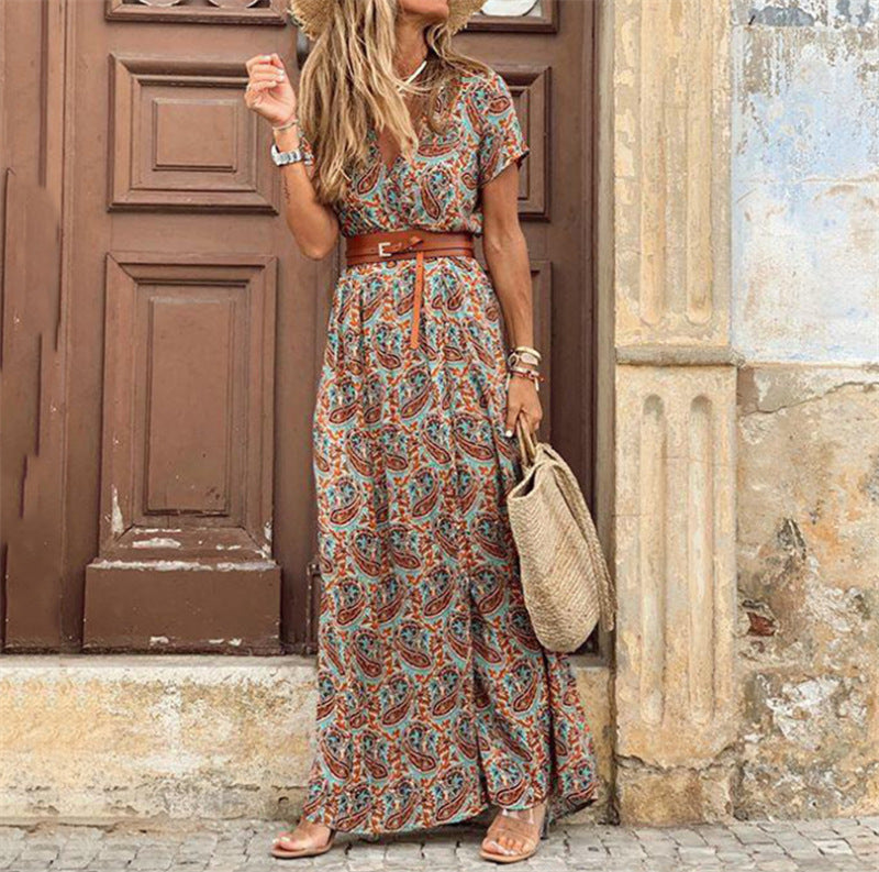 Women's Long Lace Stitching Elegant Dress Long Skirt Women DealSniper.net Brown 2XL