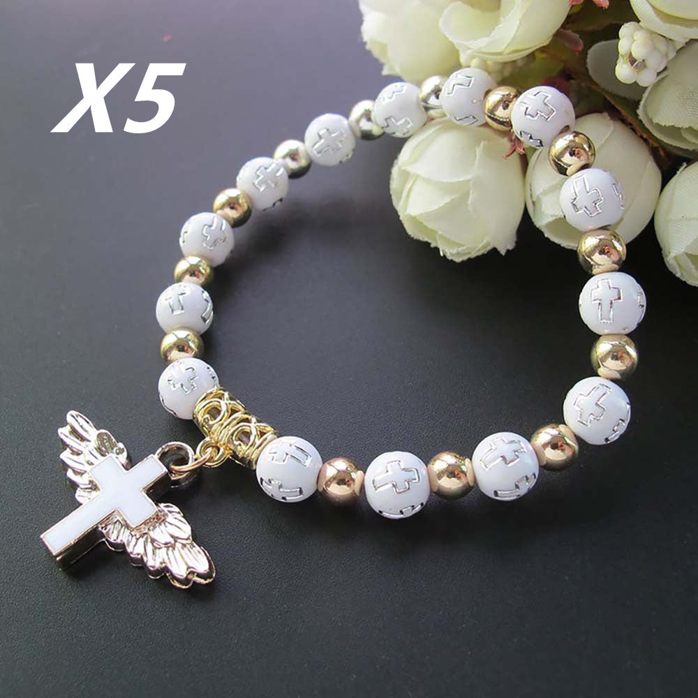 Bronzing Acrylic Cross Bead Bracelet Oil Drop Angel Cross Rosary Bracelet Jewelry DealSniper.net White5PCS