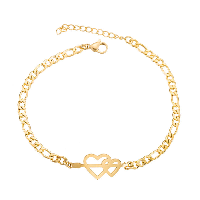 Gold Color Charms Bracelet Femme Stainless Steel Jewelry Gifts Holidays dealsniper-net Two love