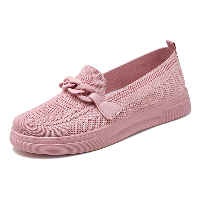 Chain Flats Shoes For Women Slip On Round Toe Comfortable Shoes Women DealSniper.net Pink Size36