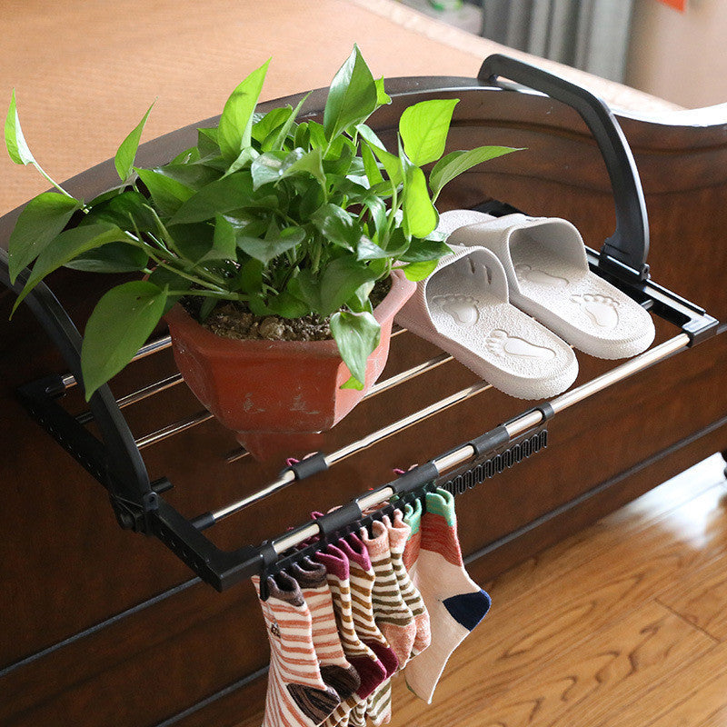 Stainless Steel Balcony Drying Rack Shoe Rack Portable Window Frame Hanger House DealSniper.net