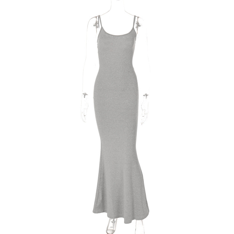 Spaghetti Strap Long Dress Women Sexy Slim Skinny Bodycon Women DealSniper.net Gray L