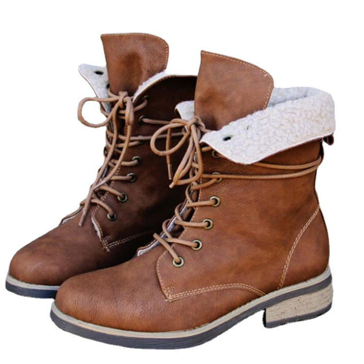 European And American Fashion Thick Heel Lace Retro Martin Boots Women Women DealSniper.net