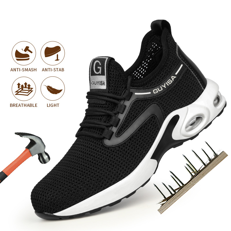 Black Sneakers Men Work Safety Shoes Lightweight Breathable For Gym Travel Work Casual Tennis Running Shoes Men DealSniper.net New air cushion shock absorber Size35
