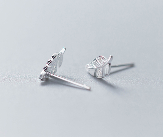 Female Fashion Temperament Diamond Feather Stud Earrings Personality Sweet Leaves Jewelry DealSniper.net Silver