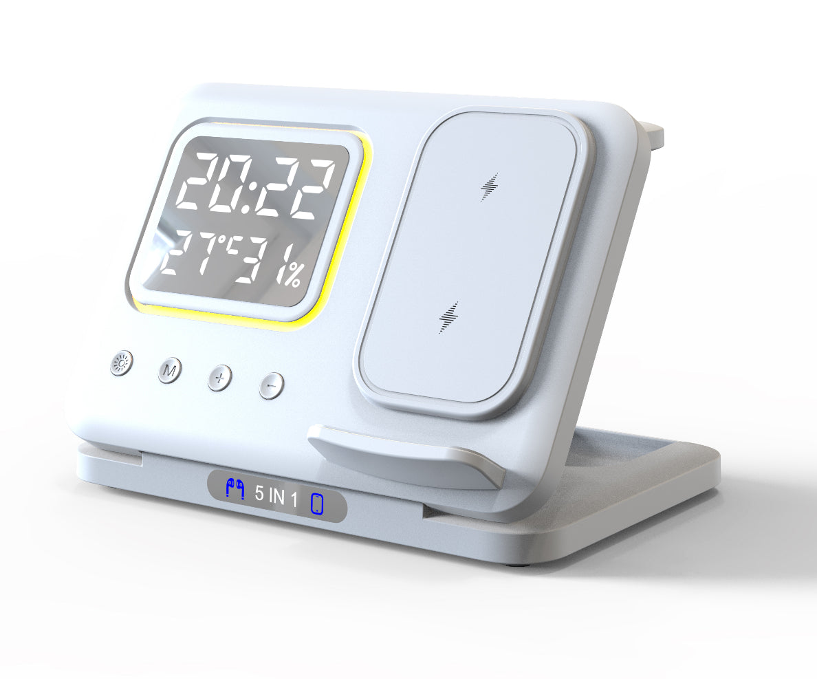 15W Wireless Chargers Stand 5 In1 LED Digital Alarm Clock Electronics dealsniper-net White Suitable For Apple Watch