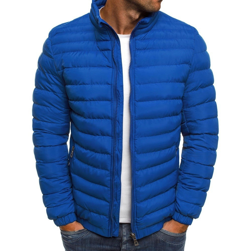 Men Jacket Zipper Solid Color Long Sleeves Pockets Overcoat Men DealSniper.net Sapphire Blue 2XL