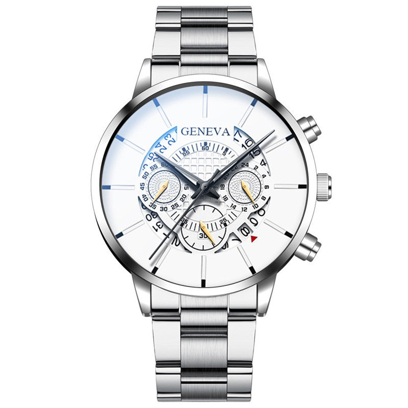 Steel band calendar quartz watch Men DealSniper.net Sliver White