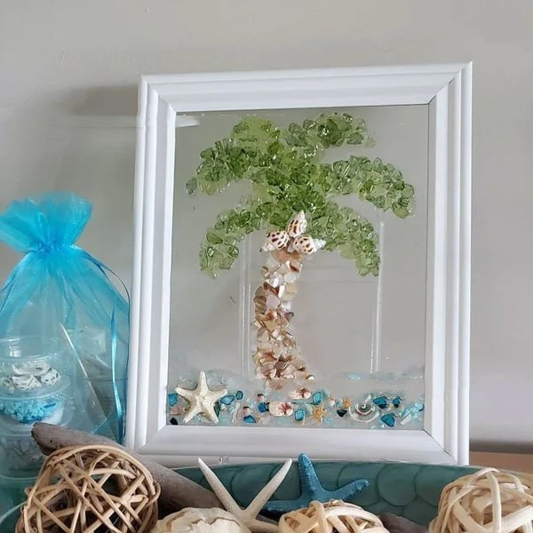 Sea Glass Art Home Decoration DIY Photo Frame Home Decor DealSniper.net Palm Tree