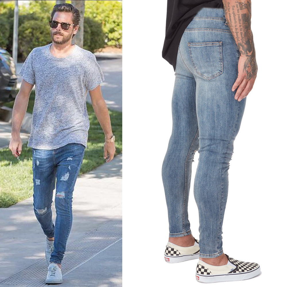 Skinny Stretch Men Washed Ripped Biker Jeans Men DealSniper.net