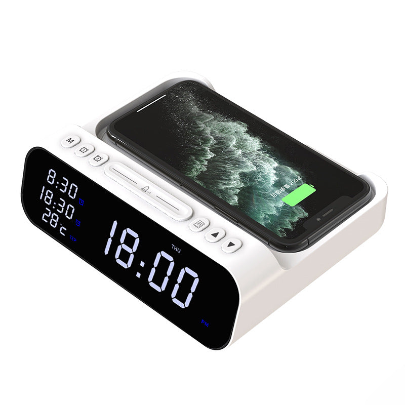 Three-in-one Wireless Charger Temperature Tester Alarm Clock Electronics DealSniper.net White