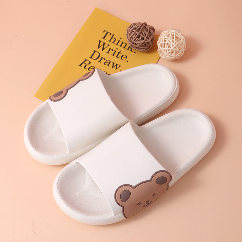 Cute Bear Slippers Summer Beach Shoes Bathroom Slippers Women Gym From House Side bear white 36to37