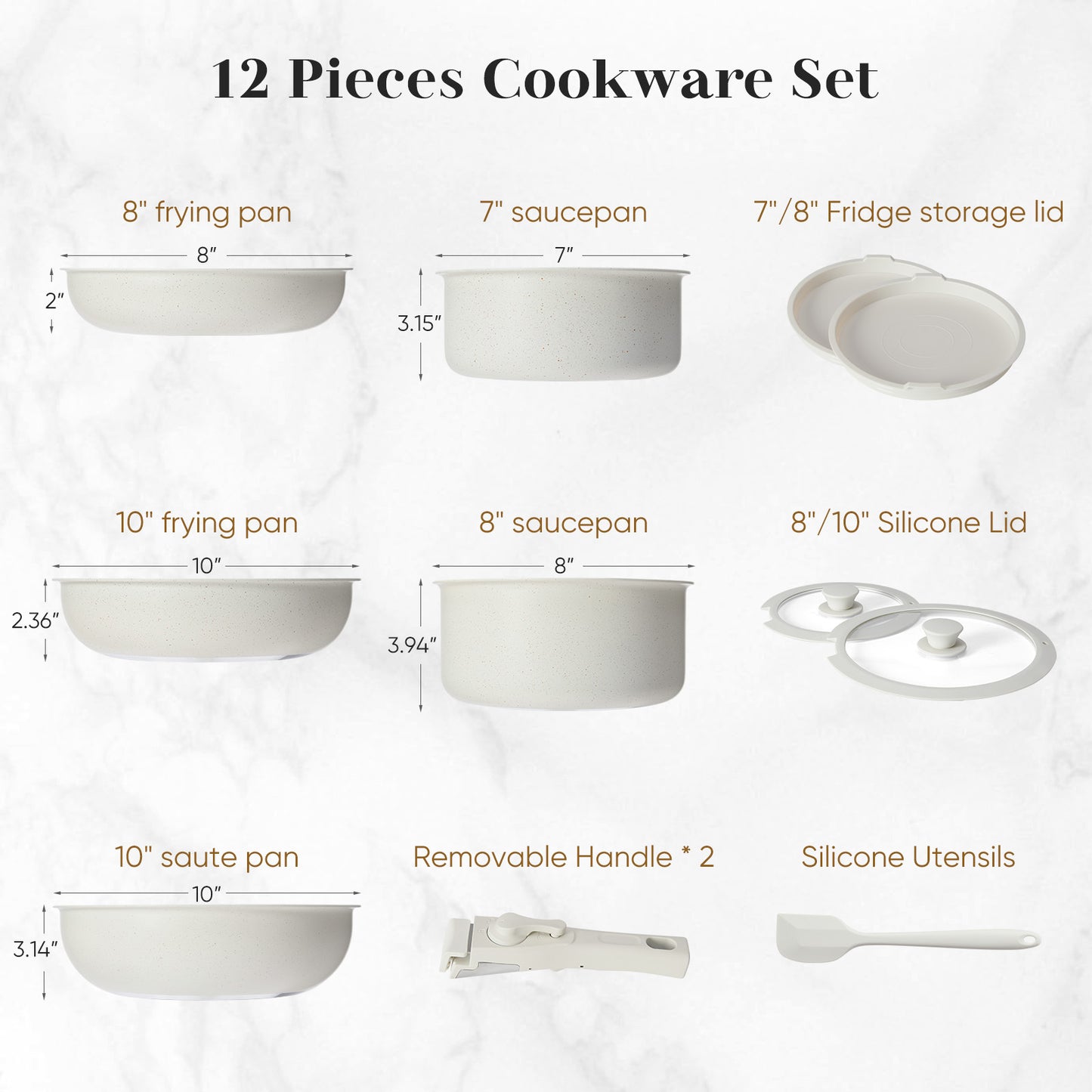 12 POTS And Pans Set, Non-stick Kitchen Cookware Set Kitchen DealSniper.net White