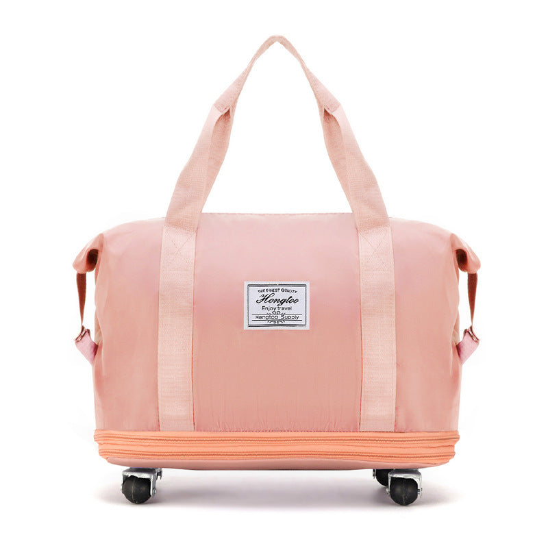 New Universal Wheel Travel Bag With Double-layer Dry And Wet Separation Fitness Yoga Shoulser Bags Sports Fitness Large Capacity Handbag Women Travel DealSniper.net Pink