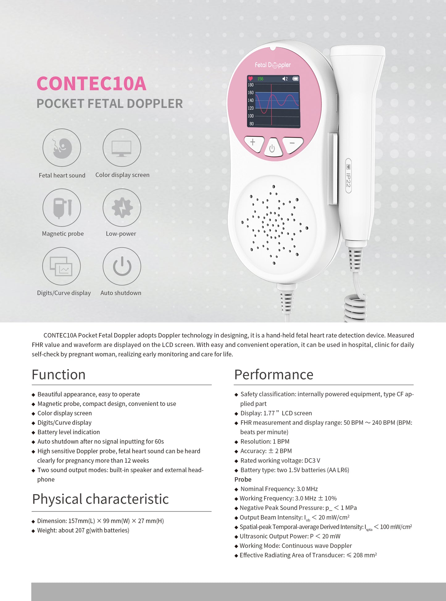 Pocket Fetal Doppler Digits Curve Display Pregnancy Baby Heart Rate Monitor,3Mhz Pink Electronics DealSniper.net