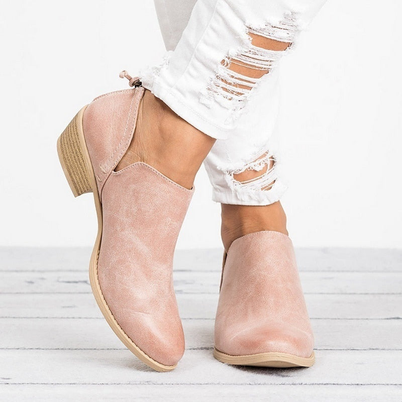 Autumn Women Shoes Retro High Heel Ankle Boots Women DealSniper.net Pink 35