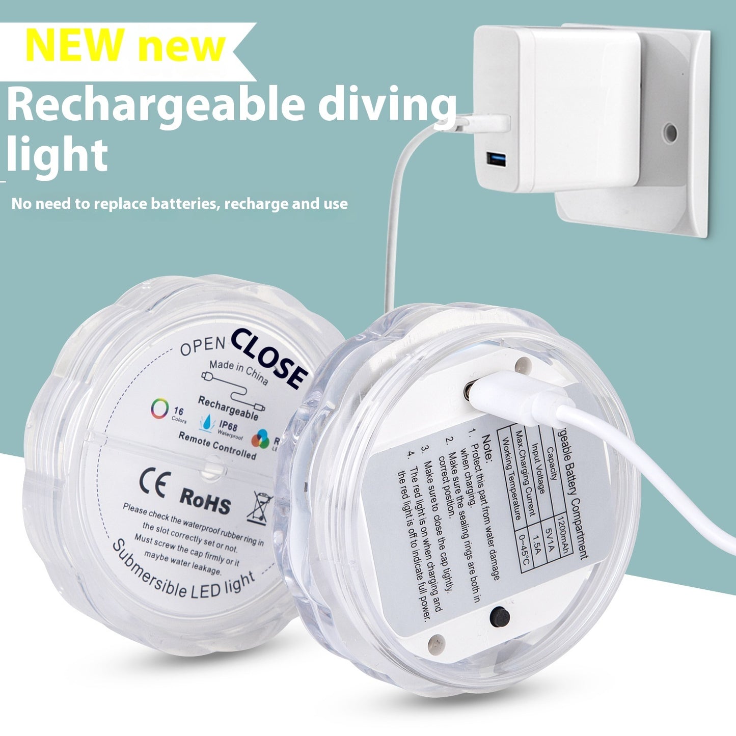 Led Rechargeable Diving Lamp RGB10 Beads Colorful Home Decor DealSniper.net