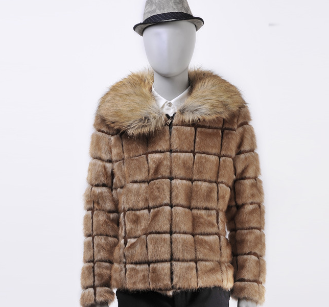 KaLeB Mens Luxury Faux Fox Fur Winter Big Fur Collar Slim Men DealSniper.net