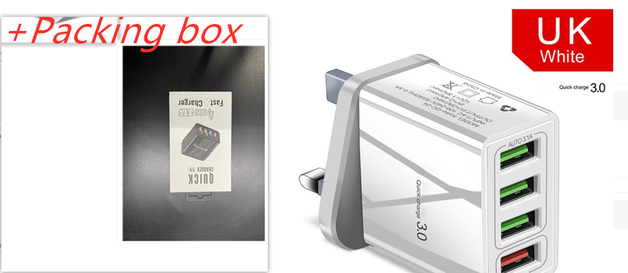 Illuminated 4USB Mobile Phone Charger 3A Charging Head Phones DealSniper.net White Box packaging UK