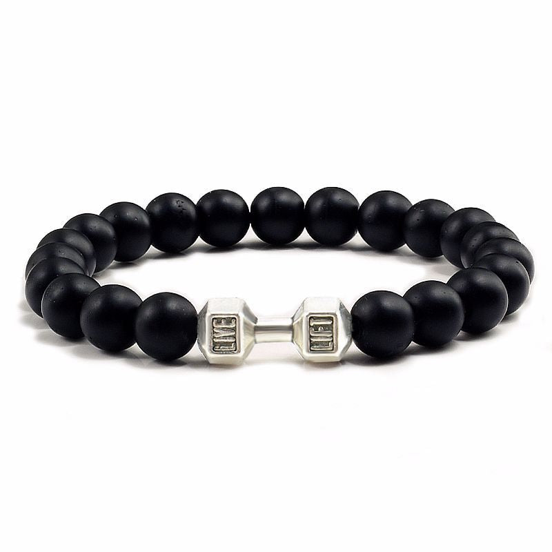 Natural Volcanic Stone Beads Bracelets Black Lava Men Women Jewelry DealSniper.net Black Matte Silver Dumbbell 17cm