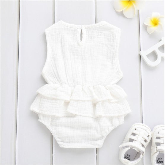 Baby children's clothing striped sleeveless girl pettiskirt Kids DealSniper.net white 100cm