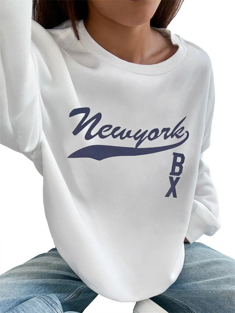 Women Basic Casual Pullover Spring Autumn Long Sleeve Women DealSniper.net White L