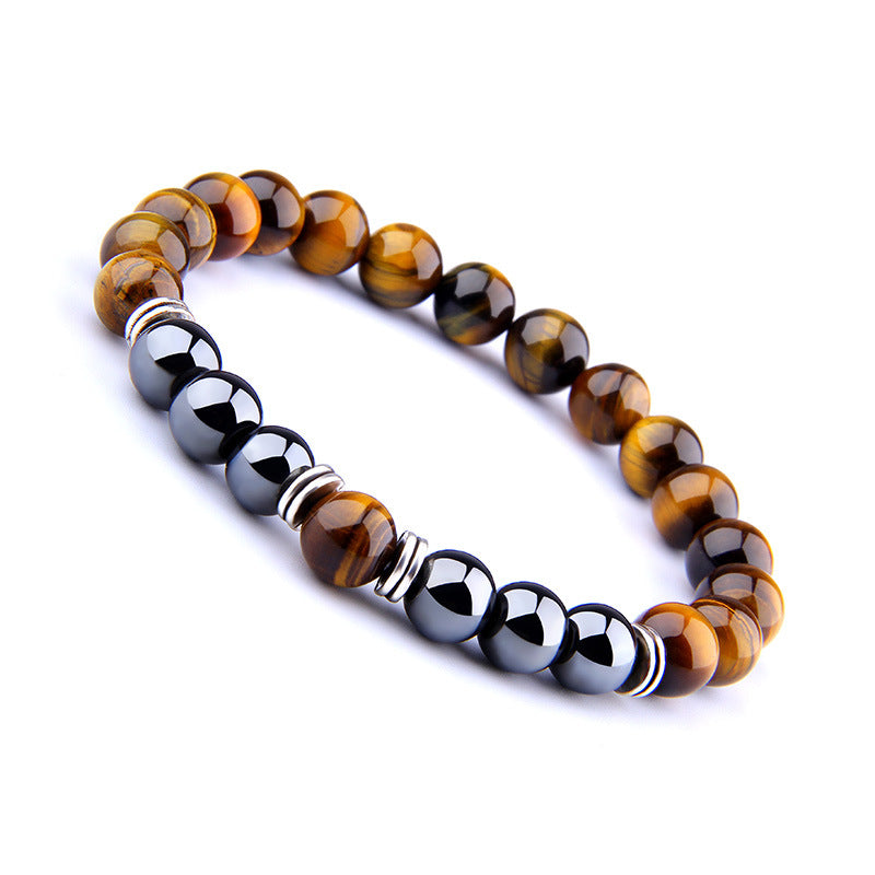 Explosion Style Yellow Tiger Eye Bracelet Fashion Simple Obsidian Alloy Separator Elastic Bracelet Jewelry DealSniper.net 23cm