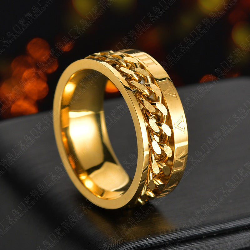 Roman Letter Chain Rings Men Digital Titanium Steel Ring Jewelry DealSniper.net Gold2 10