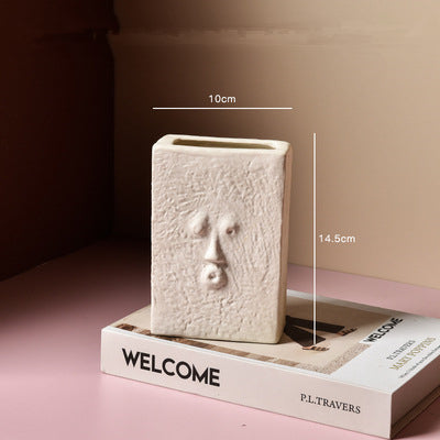 Modern Ceramic Face Portrait Plant Flower Vase Home DealSniper.net Square face trumpet