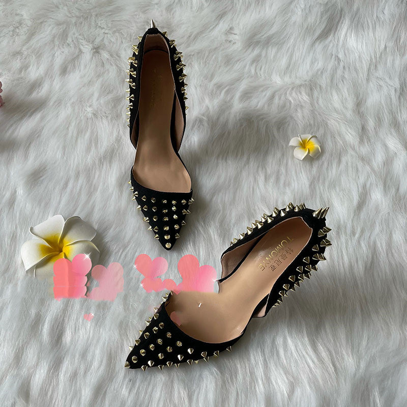 Women's Shoes Black Suede Gold Rivet Women DealSniper.net